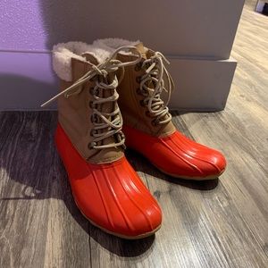 Sperry Duck Boots Red Shearling Lined
